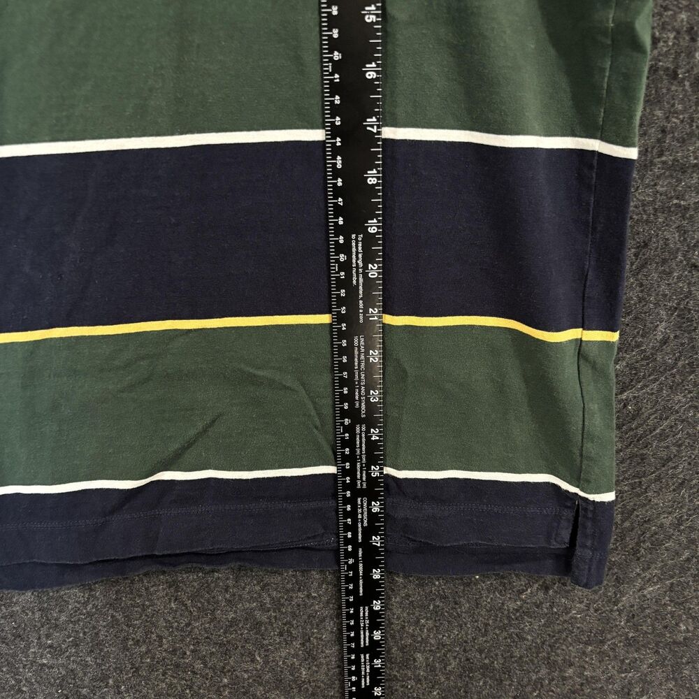 Uniqlo Rugby Polo Shirt Men's Medium Green Navy Striped 100% Cotton Casual Knit - Picture 5 of 9